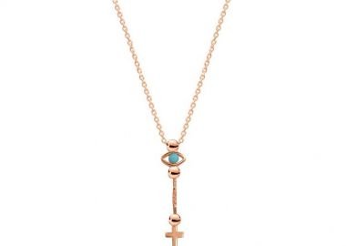 Κολιέ Από Ασήμι 925 Ροζ Επιχρυσωμένο Με Ματάκι Και Σταυρό EX16672 - AMOR AMOR - 