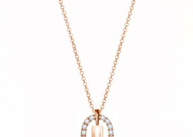 Κολιέ Από Ασήμι 925 Ροζ Επιχρυσωμένο Με Μονόγραμμα Και Swarovski Διάφανα EX15338 - AMOR AMOR - 