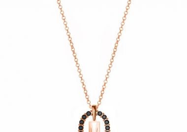 Κολιέ Από Ασήμι 925 Ροζ Επιχρυσωμένο Με Μονόγραμμα Και Swarovski Μαύρα EX15341 - AMOR AMOR - 