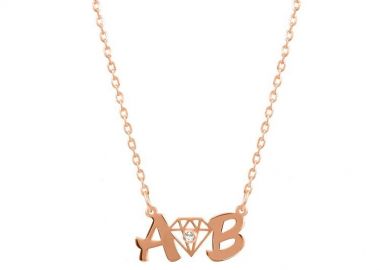 Κολιέ Από Ασήμι 925 Ροζ Επιχρυσωμένο Με Μονογράμματα, Σύμβολα Και Ζιρκόν PE70302 - AMOR AMOR - 