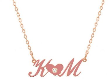 Κολιέ Από Ασήμι 925 Ροζ Επιχρυσωμένο Με Μονογράμματα Και Σύμβολα Από Σμάλτο PE70317 - AMOR AMOR - 