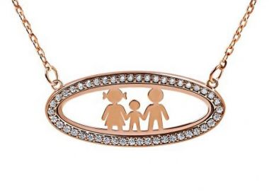 Κολιέ Από Ασήμι 925 Ροζ Επιχρυσωμένο Με Οβάλ κορνίζα με Ζιργκόν και Οικογένεια PE19621 - AMOR AMOR - 
