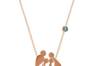 Κολιέ Από Ασήμι 925 Ροζ Επιχρυσωμένο Με Οικογένεια, Μαμά, Μπαμπά, Κόρη Και Γιό Με Ματάκι EX18679 - AMOR AMOR - 