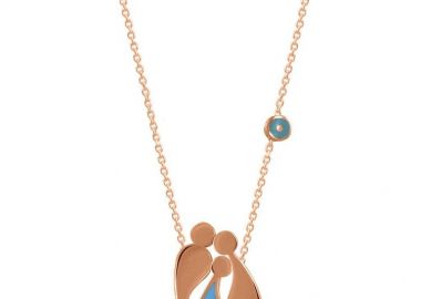 Κολιέ Από Ασήμι 925 Ροζ Επιχρυσωμένο Με Οικογένεια, Μαμά, Μπαμπά Και Γιό Με Ματάκι EX18670 - AMOR AMOR - 