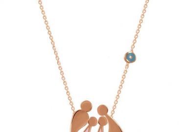 Κολιέ Από Ασήμι 925 Ροζ Επιχρυσωμένο Με Οικογένεια, Μαμά, Μπαμπά Και Κόρες Με Ματάκι EX18676 - AMOR AMOR - 
