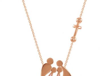 Κολιέ Από Ασήμι 925 Ροζ Επιχρυσωμένο Με Οικογένεια, Μαμά, Μπαμπά Και Κόρες Με Σταυρό EX18697 - AMOR AMOR - 