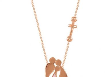 Κολιέ Από Ασήμι 925 Ροζ Επιχρυσωμένο Με Οικογένεια, Μαμά, Μπαμπά Και Κόρη Με Σταυρό EX18688 - AMOR AMOR - 