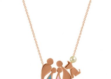 Κολιέ Από Ασήμι 925 Ροζ Επιχρυσωμένο Με Οικογένεια, Μαμά, Πατέρα, Γιό, Κόρη και Σκύλο EX16853 - AMOR AMOR - 