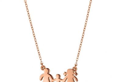 Κολιέ Από Ασήμι 925 Ρόζ Επιχρυσωμένο Με Οικογένεια, Μαμά, Πατέρα, Γιό SS15897 - AMOR AMOR - 