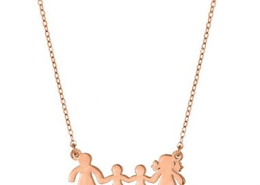 Κολιέ Από Ασήμι 925 Ροζ Επιχρυσωμένο Με Οικογένεια, Μαμά, Πατέρα, Γιούς MI15903 - AMOR AMOR - 