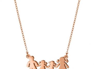 Κολιέ Από Ασήμι 925 Ροζ Επιχρυσωμένο Με Οικογένεια, Μαμά, Πατέρα, Κόρες SS15906 - AMOR AMOR - 