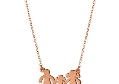 Κολιέ Από Ασήμι 925 Ροζ Επιχρυσωμένο Με Οικογένεια, Μαμά, Πατέρα, Κόρη SS15900 - AMOR AMOR - 