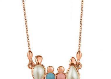 Κολιέ Από Ασήμι 925 Ροζ Επιχρυσωμένο Με Οικογένεια, Μητέρα, Πατέρα, Γιό Και Κόρη EX11017 - AMOR AMOR - 