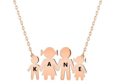 Κολιέ Από Ασήμι 925 Ροζ Επιχρυσωμένο Με Οικογένεια PE70275 - AMOR AMOR - 