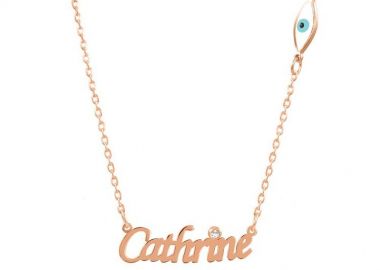 Κολιέ Από Ασήμι 925 Ροζ Επιχρυσωμένο Με Όνομα Και Ματάκι PE70281 - AMOR AMOR - 