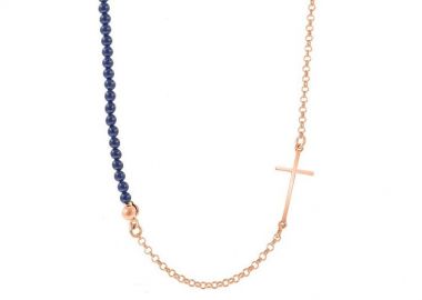 Κολιέ Από Ασήμι 925 Ροζ Επιχρυσωμένο Με Σταυρό EX10897 - AMOR AMOR - 