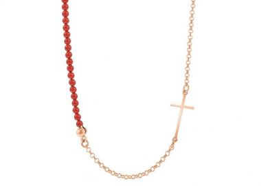 Κολιέ Από Ασήμι 925 Ροζ Επιχρυσωμένο Με Σταυρό EX10900 - AMOR AMOR - 