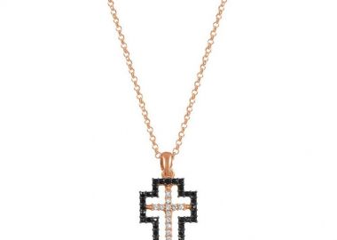 Κολιέ Από Ασήμι 925 Ροζ Επιχρυσωμένο Με Σταυρό EX10956 - AMOR AMOR - 