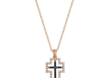 Κολιέ Από Ασήμι 925 Ροζ Επιχρυσωμένο Με Σταυρό EX10959 - AMOR AMOR - 