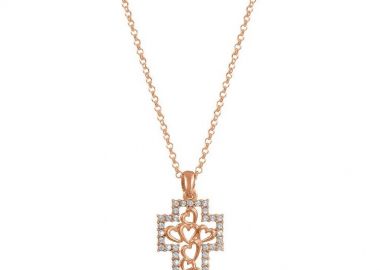 Κολιέ Από Ασήμι 925 Ροζ Επιχρυσωμένο Με Σταυρό EX10962 - AMOR AMOR - 