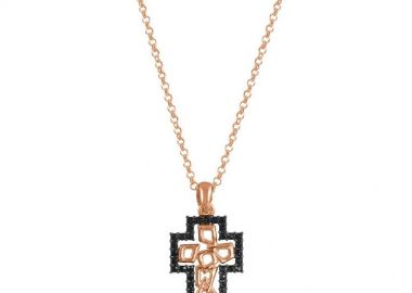 Κολιέ Από Ασήμι 925 Ροζ Επιχρυσωμένο Με Σταυρό EX10965 - AMOR AMOR - 