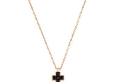 Κολιέ Από Ασήμι 925 Ροζ Επιχρυσωμένο Με Σταυρό EX16600 - AMOR AMOR - 