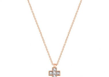 Κολιέ Από Ασήμι 925 Ροζ Επιχρυσωμένο Με Σταυρό EX16603 - AMOR AMOR - 