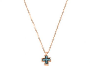 Κολιέ Από Ασήμι 925 Ροζ Επιχρυσωμένο Με Σταυρό EX16690 - AMOR AMOR - 