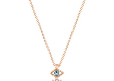 Κολιέ Από Ασήμι 925 Ροζ Επιχρυσωμένο Με Σταυρό Και Ματάκι EX16549 - AMOR AMOR - 