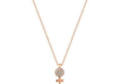Κολιέ Από Ασήμι 925 Ροζ Επιχρυσωμένο Με Σταυρό Και Ματάκι EX16558 - AMOR AMOR - 