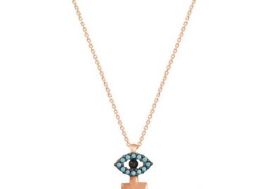 Κολιέ Από Ασήμι 925 Ροζ Επιχρυσωμένο Με Σταυρό Και Ματάκι EX16567 - AMOR AMOR - 