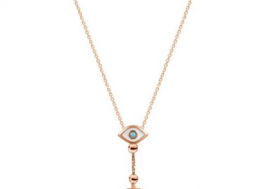 Κολιέ Από Ασήμι 925 Ροζ Επιχρυσωμένο Με Σταυρό Και Ματάκι EX16657 - AMOR AMOR - 