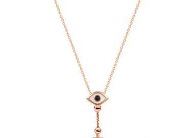 Κολιέ Από Ασήμι 925 Ροζ Επιχρυσωμένο Με Σταυρό Και Ματάκι EX16678 - AMOR AMOR - 