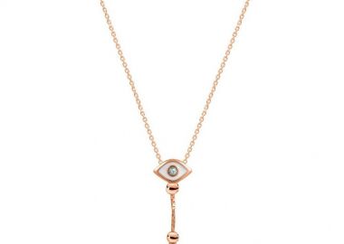 Κολιέ Από Ασήμι 925 Ροζ Επιχρυσωμένο Με Σταυρό Και Ματάκι EX16681 - AMOR AMOR - 