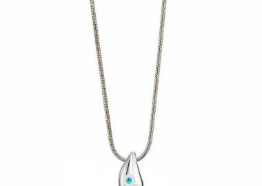 Κολίε Από Ατσάλι Drop Με Ματάκι Λευκό AA12979 - AMOR AMOR - 