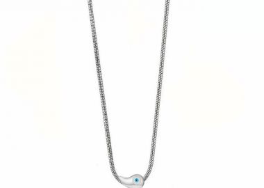 Κολίε Από Ατσάλι Drop Με Ματάκι Λευκό AA12985 - AMOR AMOR - 