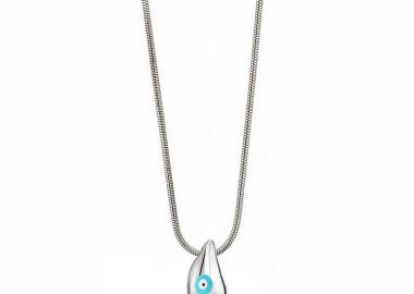 Κολίε Από Ατσάλι Drop Με Ματάκι Τιρκουάζ AA12981 - AMOR AMOR - 