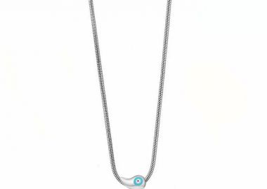 Κολίε Από Ατσάλι Drop Με Ματάκι Τιρκουάζ AA12987 - AMOR AMOR - 