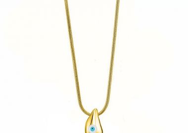 Κολίε Από Ατσάλι Επιχρυσωμένο 24Κ Drop Με Ματάκι Λευκό AA12980 - AMOR AMOR - 