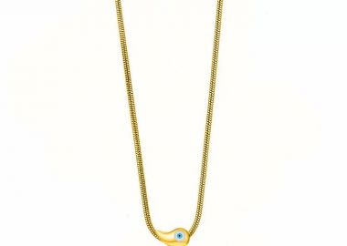 Κολίε Από Ατσάλι Επιχρυσωμένο 24Κ Drop Με Ματάκι Λευκό AA12986 - AMOR AMOR - 