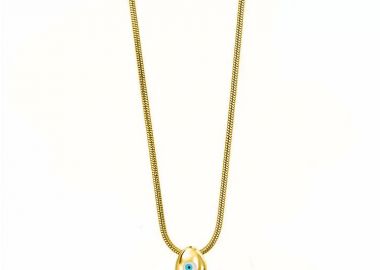 Κολίε Από Ατσάλι Επιχρυσωμένο 24Κ Drop Με Ματάκι Λευκό AA12996 - AMOR AMOR - 