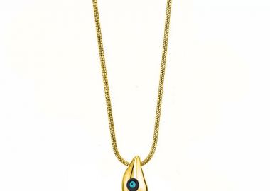 Κολίε Από Ατσάλι Επιχρυσωμένο 24Κ Drop Με Ματάκι Μπλε AA12984 - AMOR AMOR - 