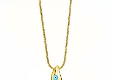 Κολίε Από Ατσάλι Επιχρυσωμένο 24Κ Drop Με Ματάκι Τιρκουάζ AA12982 - AMOR AMOR - 