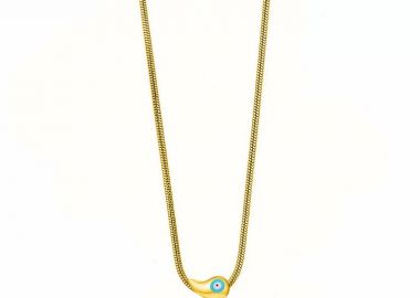 Κολίε Από Ατσάλι Επιχρυσωμένο 24Κ Drop Με Ματάκι Τιρκουάζ AA12988 - AMOR AMOR - 