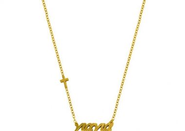 Κολίε Από Ατσάλι Επιχρυσωμένο 24Κ Γιαγιά Με Σταυρό MI13593 - AMOR AMOR - 