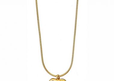 Κολίε Από Ατσάλι Επιχρυσωμένο 24Κ Καρδιά Με Φίλντισι AS12932 - AMOR AMOR - 