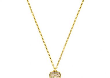 Κολιέ Από Ατσάλι Επιχρυσωμένο 24Κ Καρδιά Με Ζιργκόν MI12828 - AMOR AMOR - 