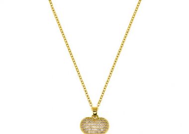 Κολιέ Από Ατσάλι Επιχρυσωμένο 24Κ Καρδιά Με Ζιργκόν MI12830 - AMOR AMOR - 