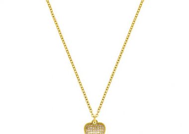 Κολιέ Από Ατσάλι Επιχρυσωμένο 24Κ Καρδιά Με Ζιργκόν MI12832 - AMOR AMOR - 