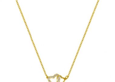 Κολιέ Από Ατσάλι Επιχρυσωμένο 24Κ Καρδιά Με Ζιργκόν MI12842 - AMOR AMOR - 